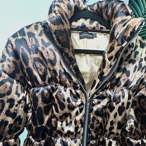 Satin Leopard Puffer Coat, Size 6 (Pretty Little Thing)